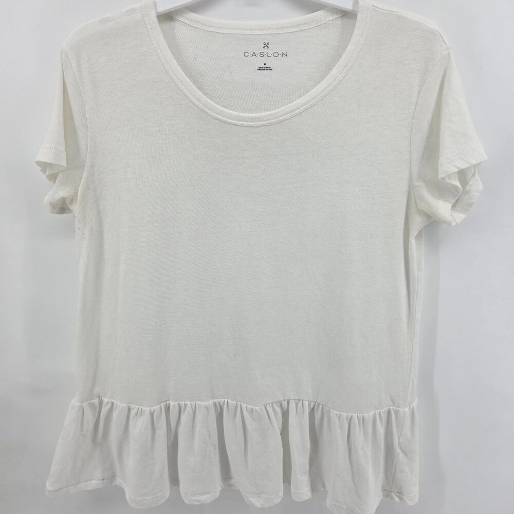 Caslon White Ruffle Hem T-Shirt – Size M – Short Sleeve‎ Peplum Tee